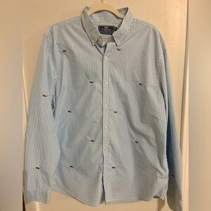 Vineyard Vines Slim Fit Whale Logo Button Down Blue & White Striped Shirt XL